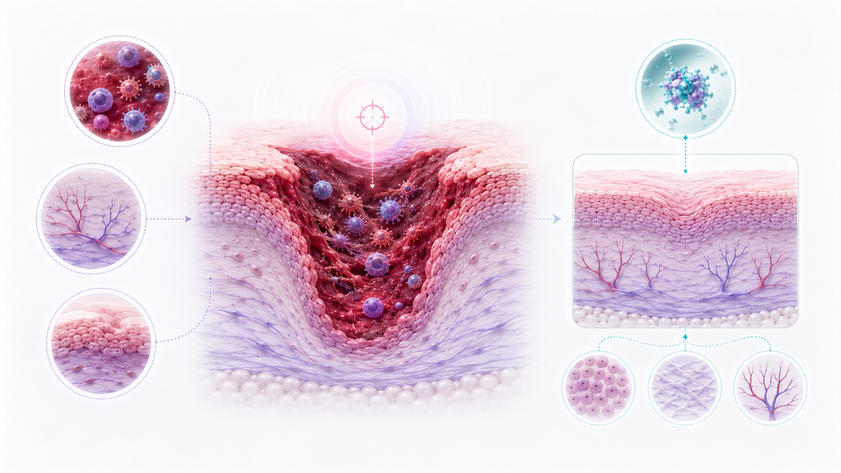 Chronic non-healing wound transitioning towards organised tissue repair after local therapeutic treatment