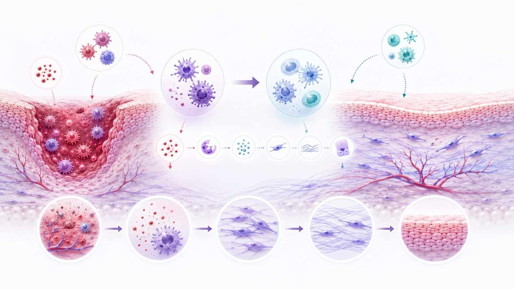 Inflammatory immune cells shifting towards pro-resolution signalling, angiogenesis and tissue regeneration